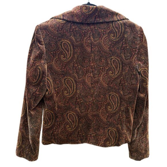Elliott Lauren Womens Paisley Velveteen Blazer Jacket Size 10 Cotton Front Brown - Picture 5 of 6